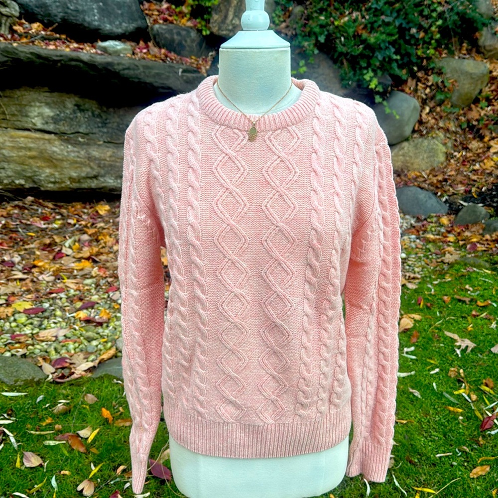 TOGGI EUROPEAN KNIT HEATHERED PINK 💯 LAMBSWOOL CABLEKNIT SWEATER - L -NEW ! 💖❄️